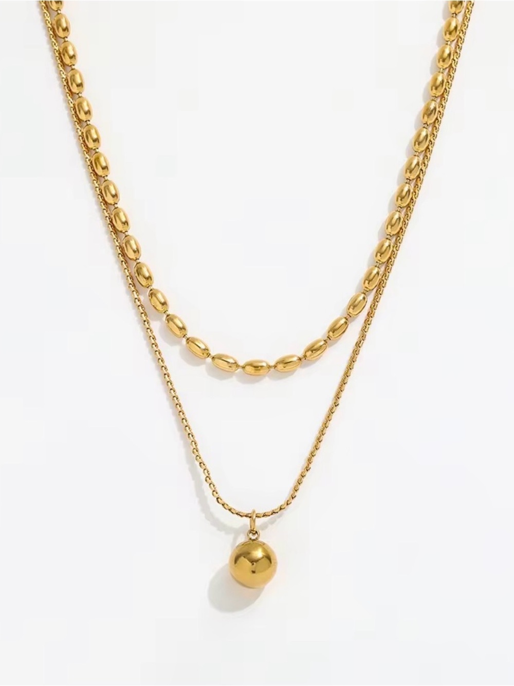 Gold Layered Bead and Pendant Necklace